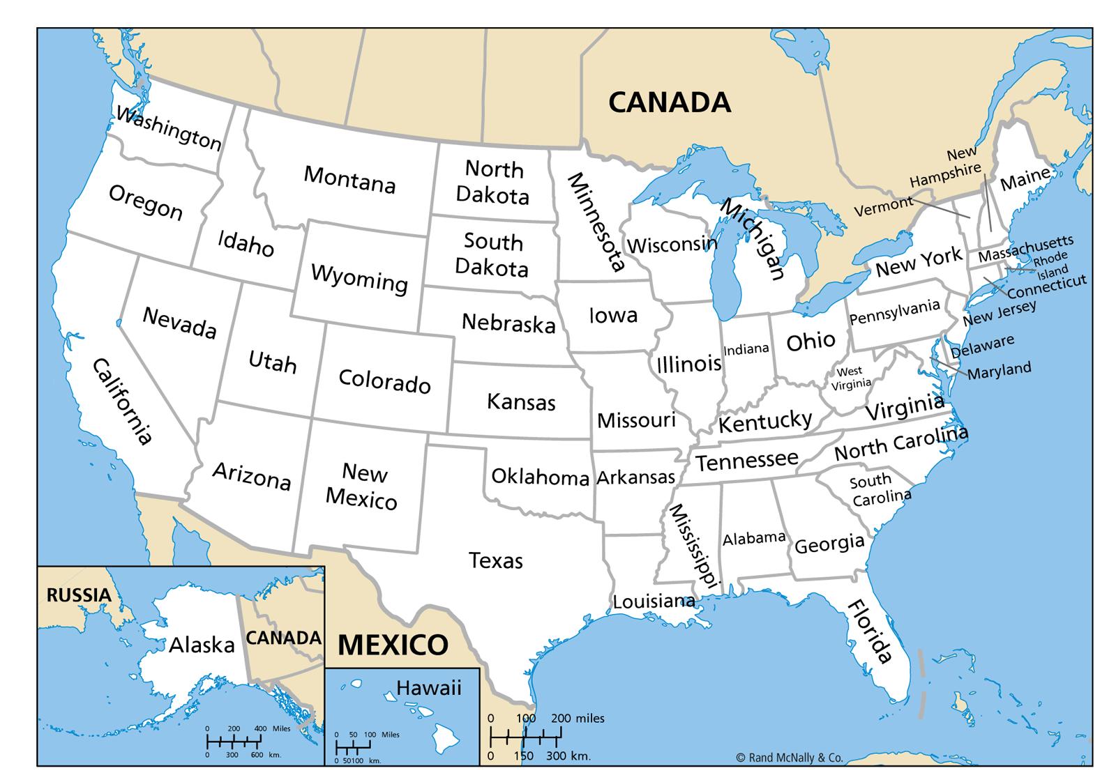 Carte des États-Unis d'Amérique avec les noms des États 2036456