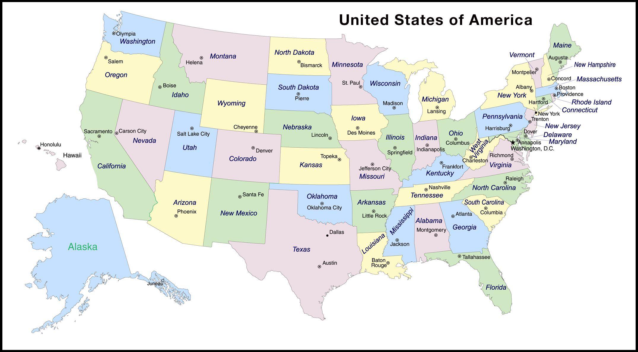 Nous La Carte Des Capitales Carte Des états Unis Capitales Amérique