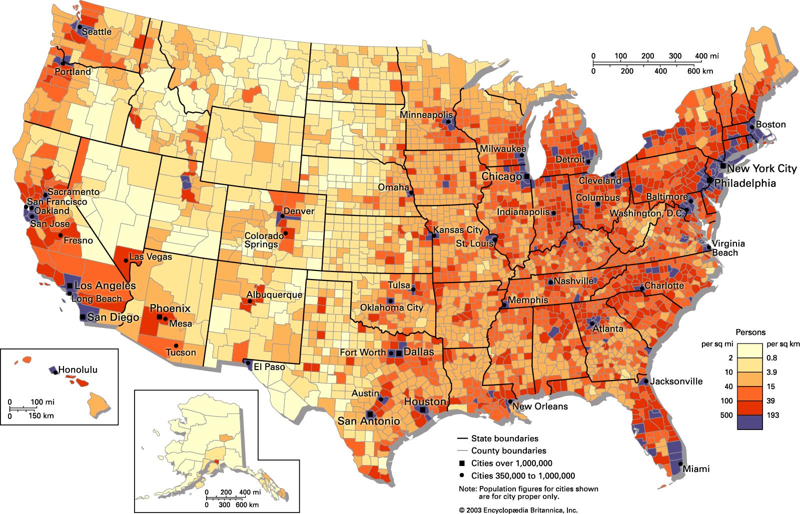 Carte des étatsunis la densité de population la densité de la