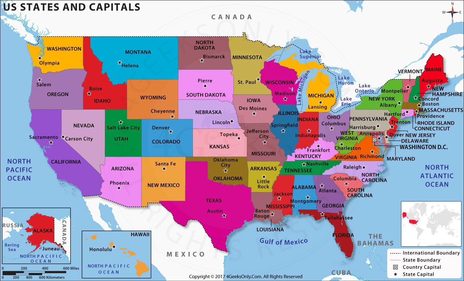 Carte États Unis Avec Des Chapiteaux Nous Les Capitales DÉtat De La
