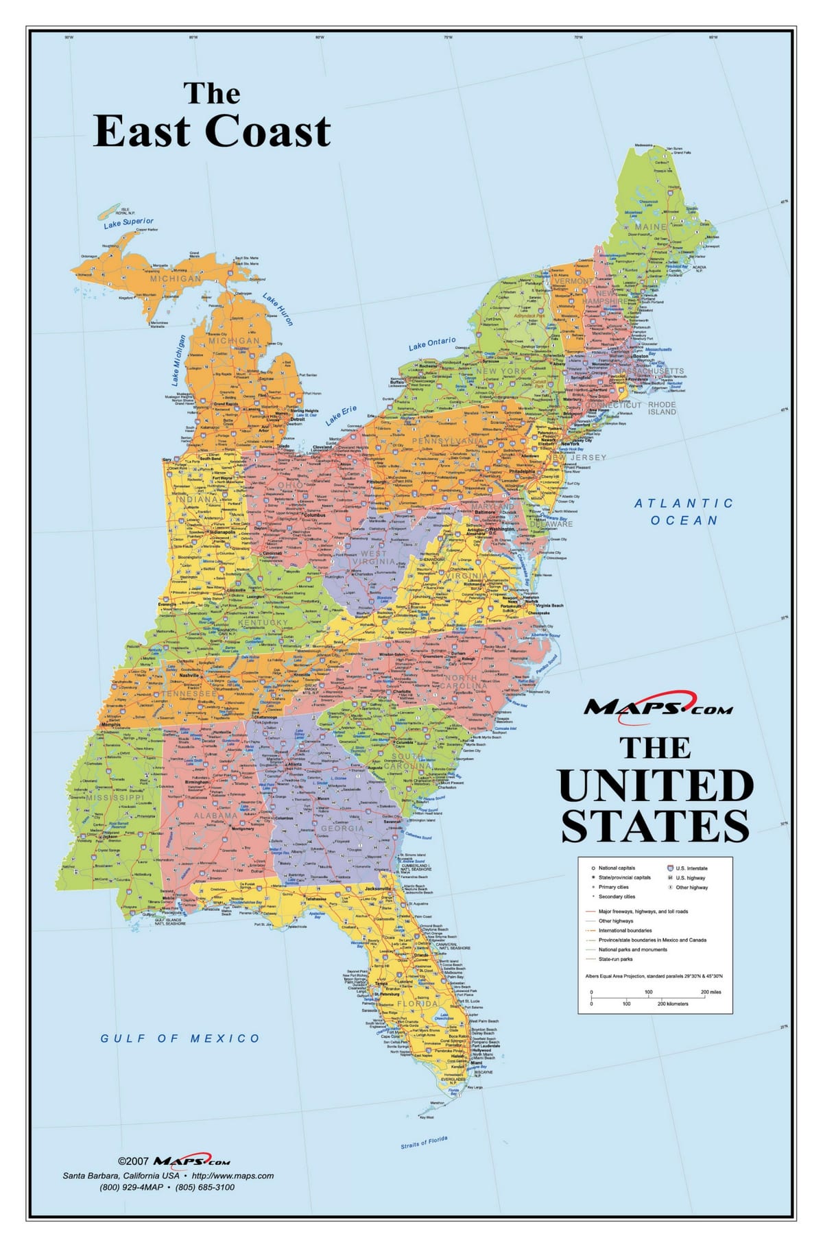 carte de la côte est des etats unis