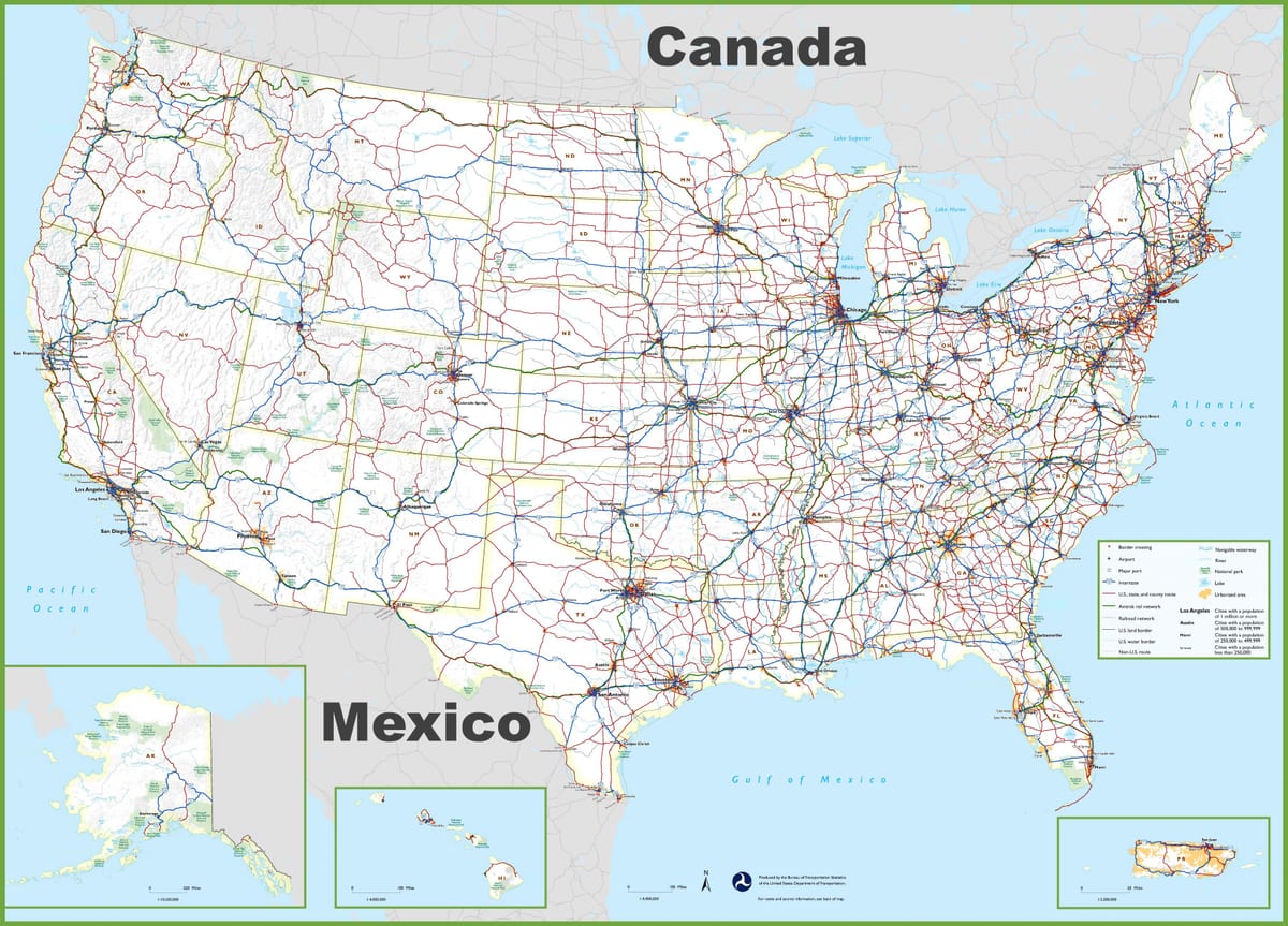 États-unis des transports de la carte