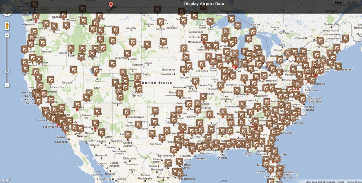 carte des aéroports des états-unis