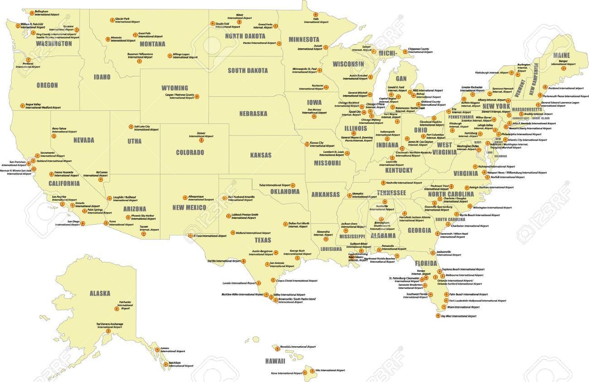 Etats-unis aéroports internationaux à la carte