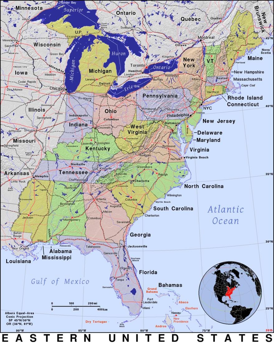 la carte est des états-unis