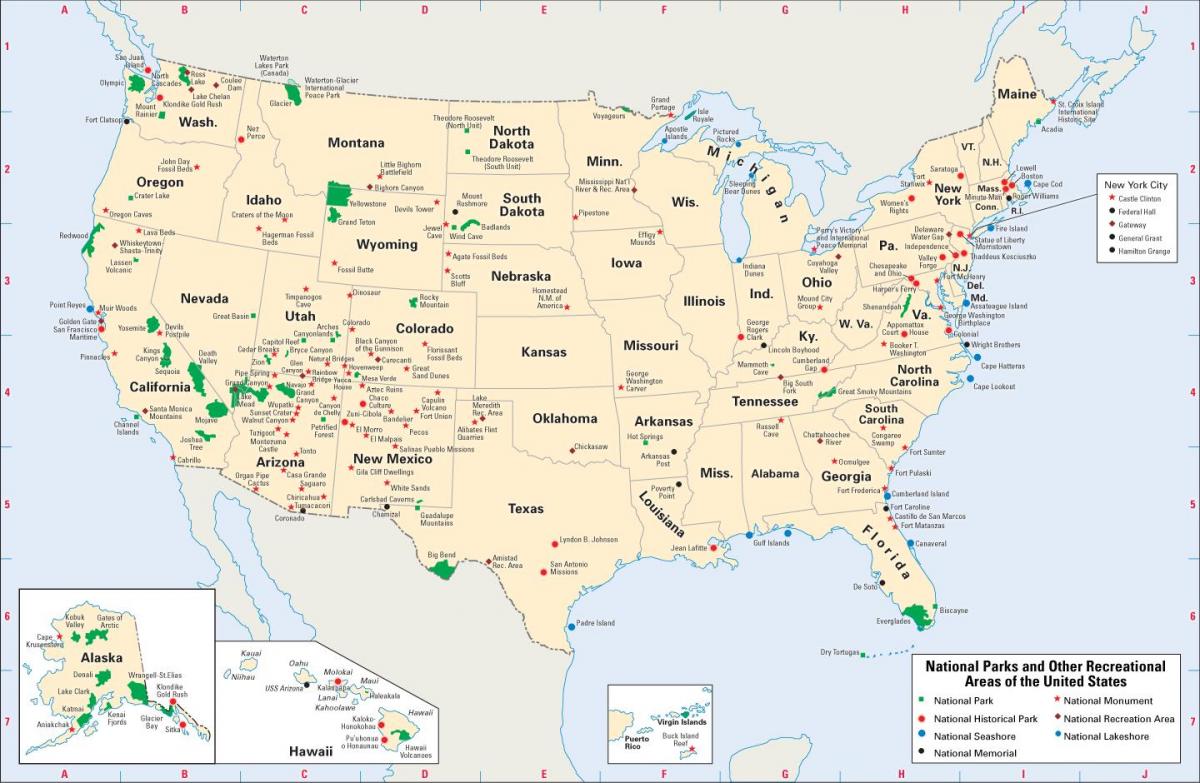 ouest de la carte des états-unis avec les parcs nationaux