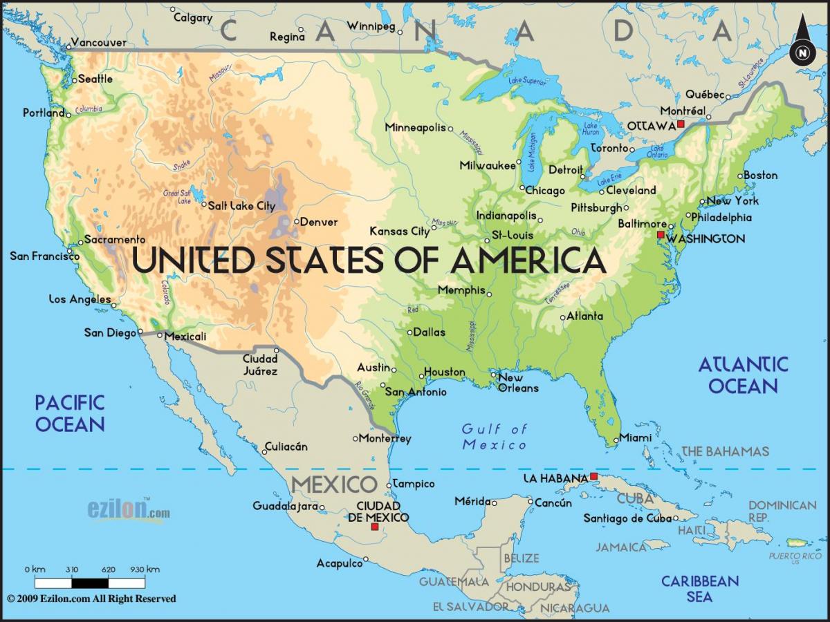 carte des états-unis avec des océans