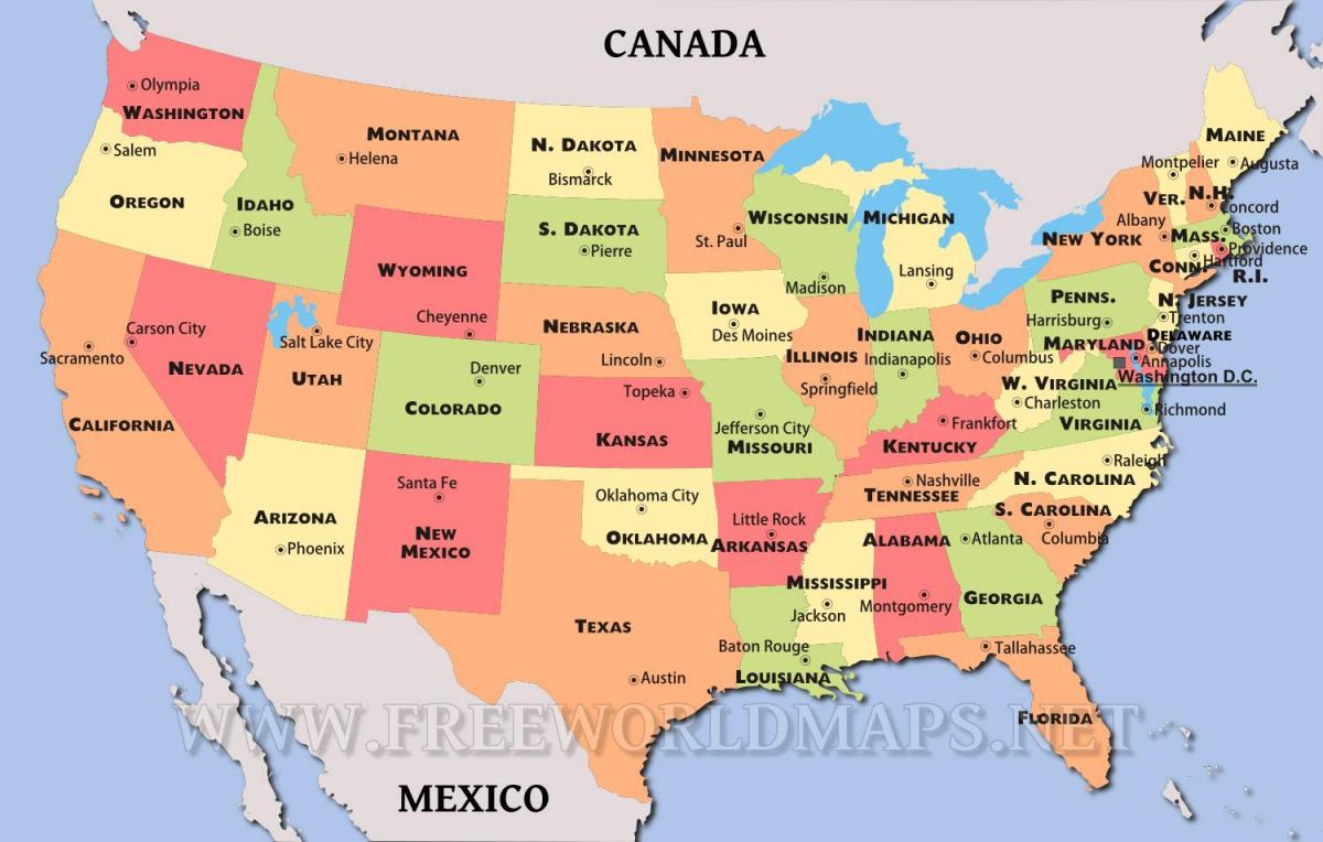 Carte des étatsunis avec les capitales des états UNIS État de la carte avec les capitales