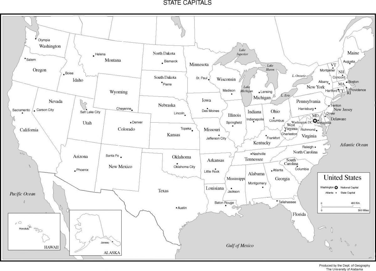 carte des USA avec les capitales