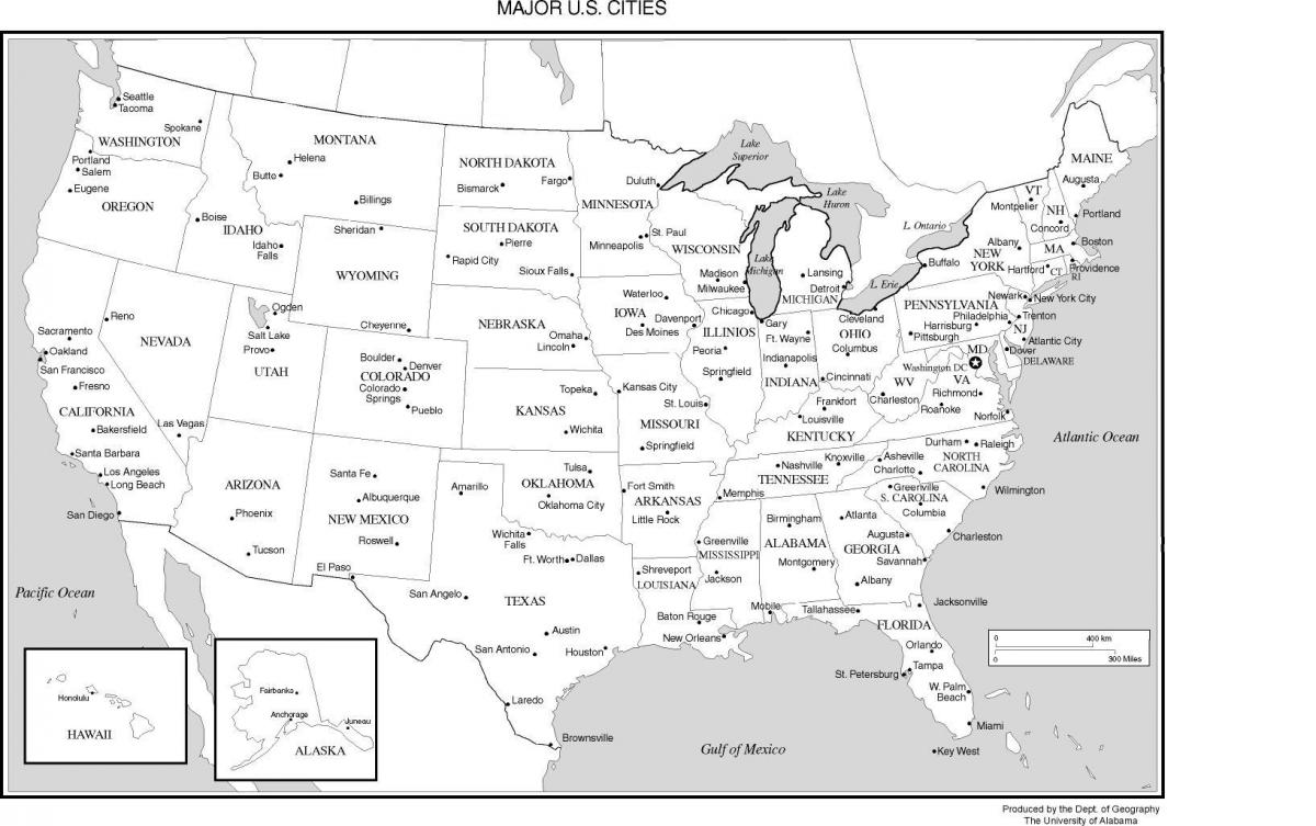 Carte des états-unis avec les principales villes