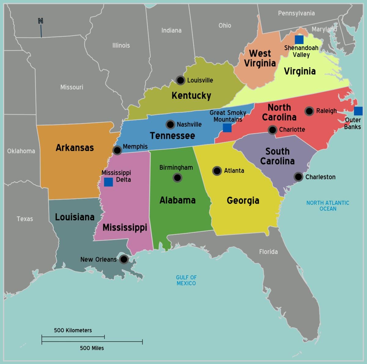 carte du sud des états-unis