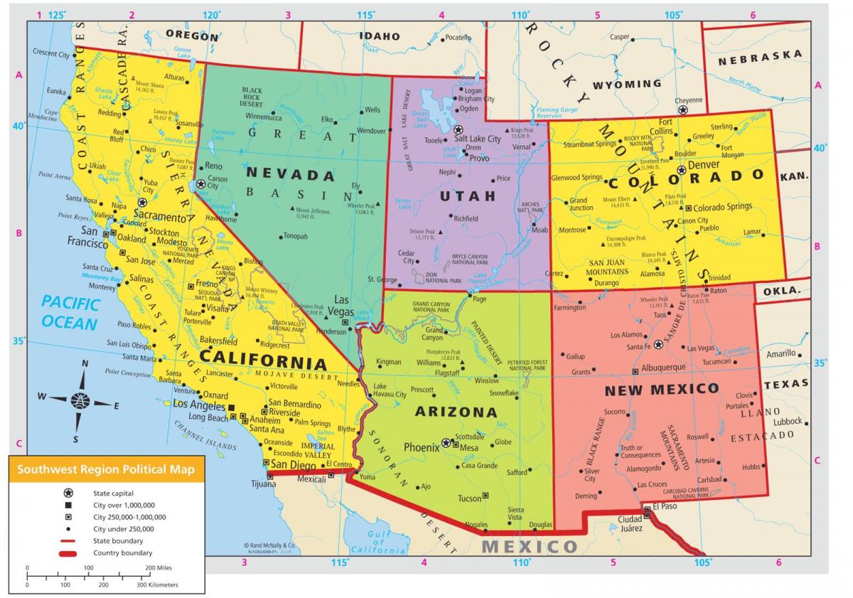 carte du sud-ouest USA
