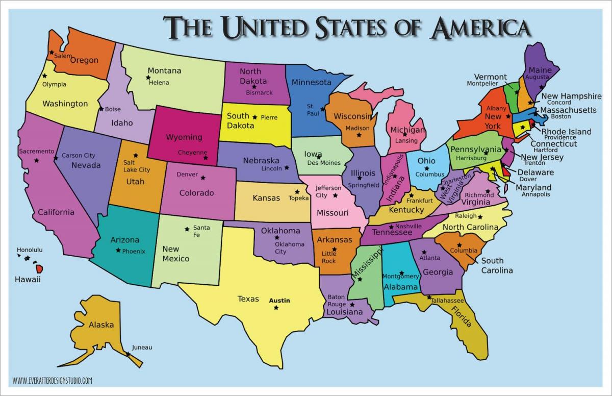 Carte Étatsunis avec les États et capitales Carte de l'Étatsunis avec