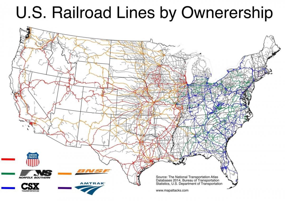 carte des chemins de fer de états-unis