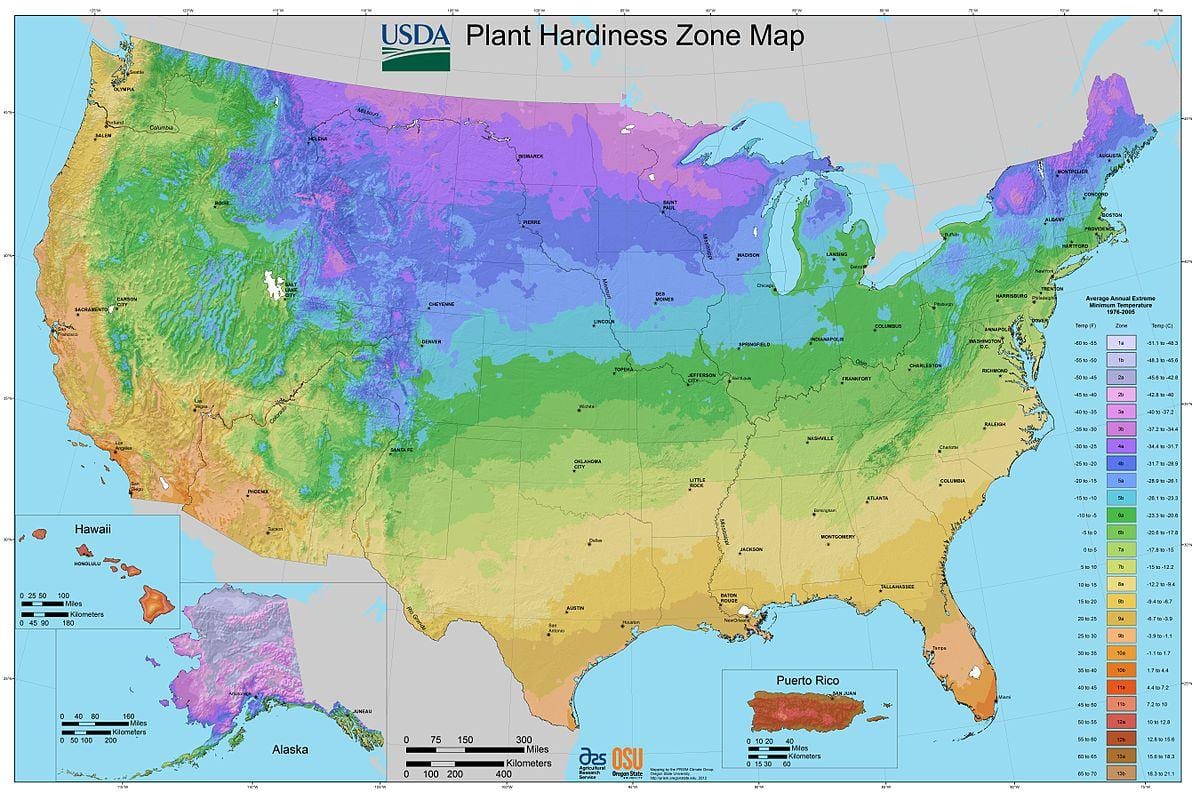 de rusticité usda zone de la carte