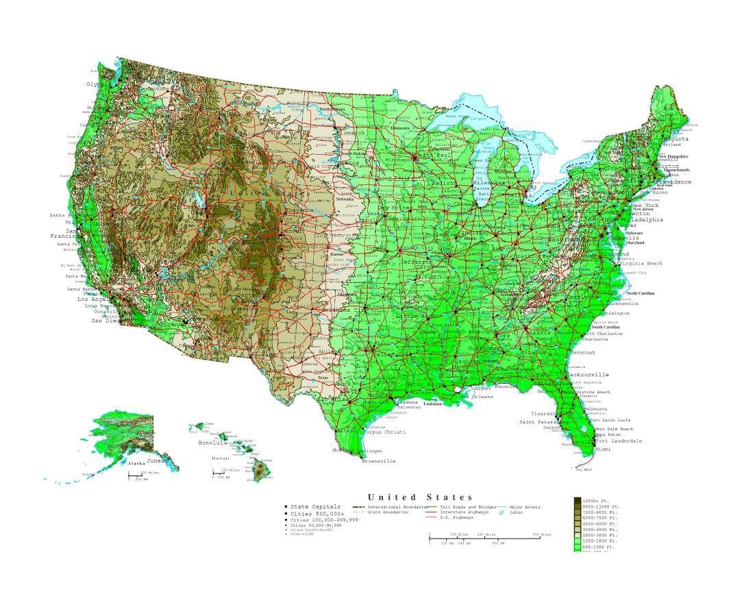 carte d'altitude états-unis