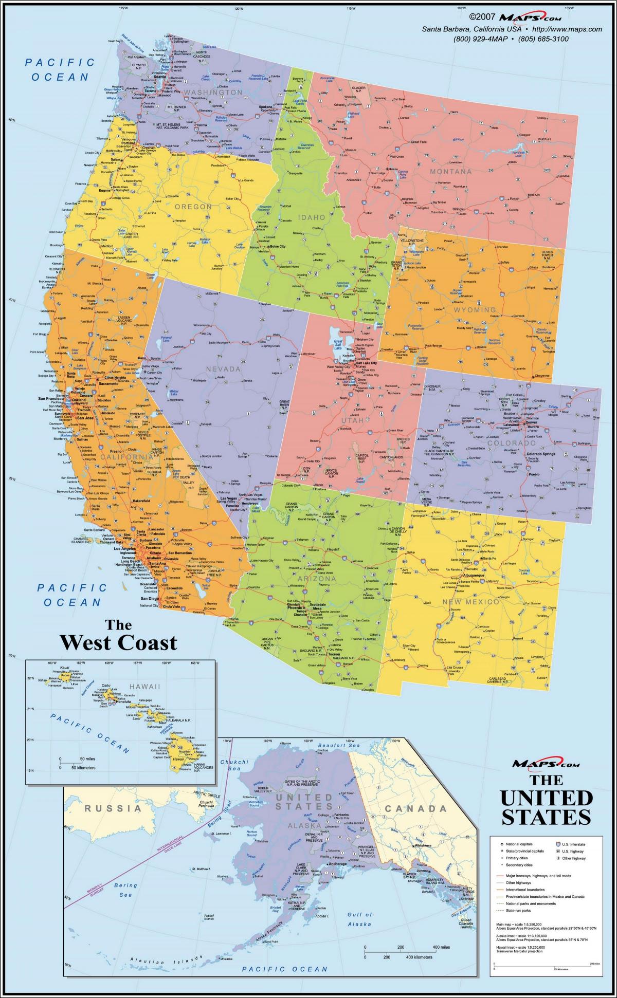 USA côte ouest de la carte