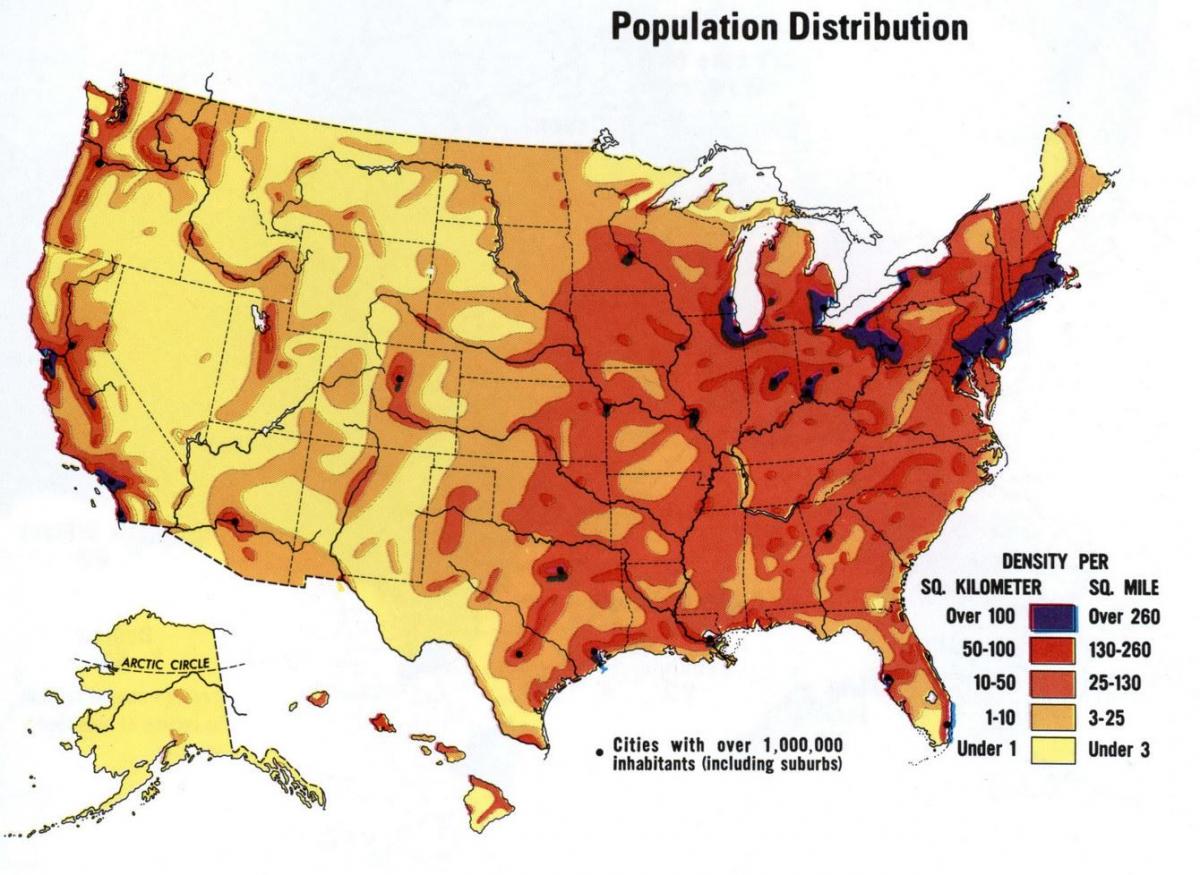 La Densit De La Population De La Carte US Tats Unis Carte De La   La Densité De La Population De La Carte Nous 