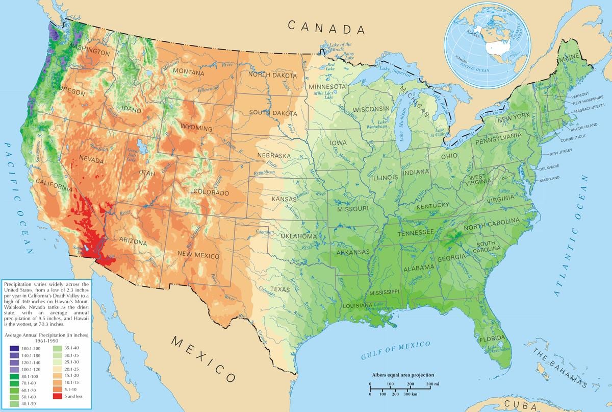 les précipitations carte des états-unis