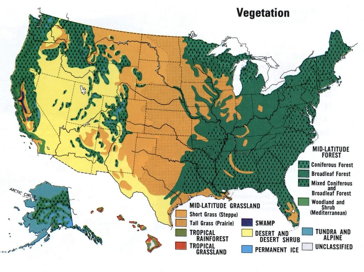 carte des états-unis forêts