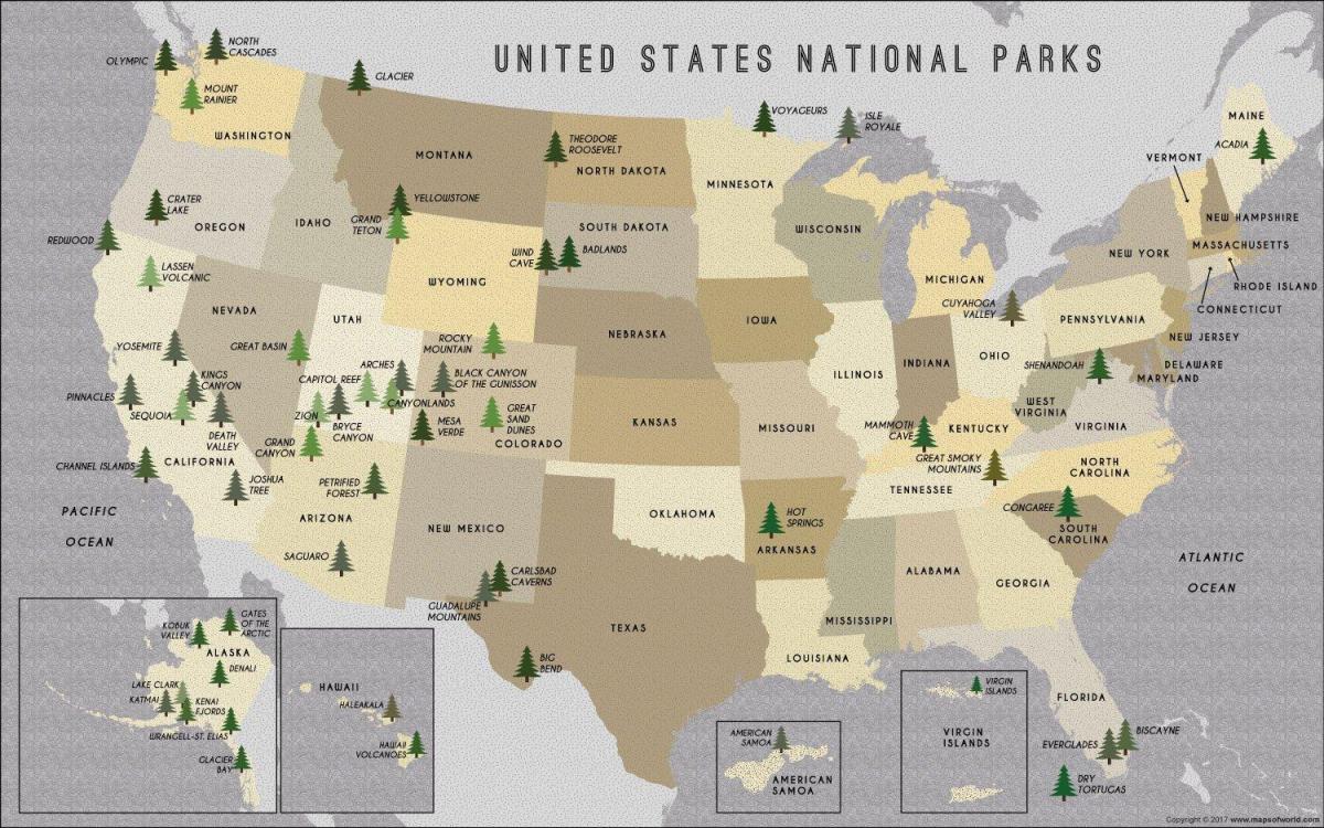 carte des états-unis parcs