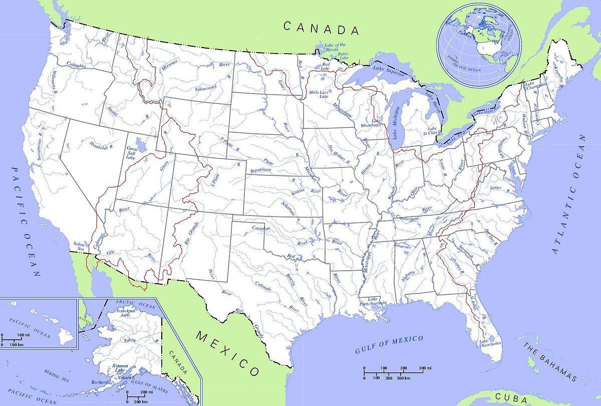 carte des états-unis voies navigables