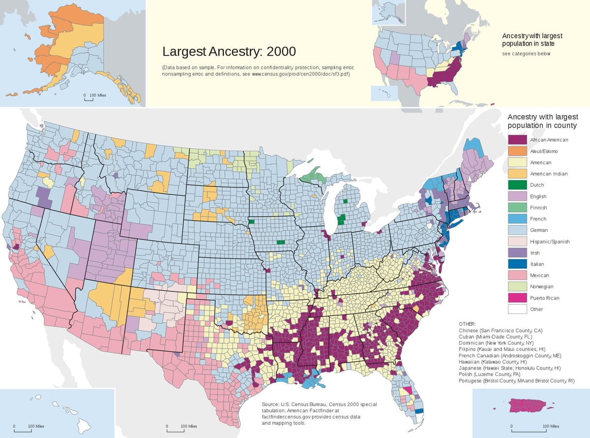 États-unis l'origine ethnique de la carte