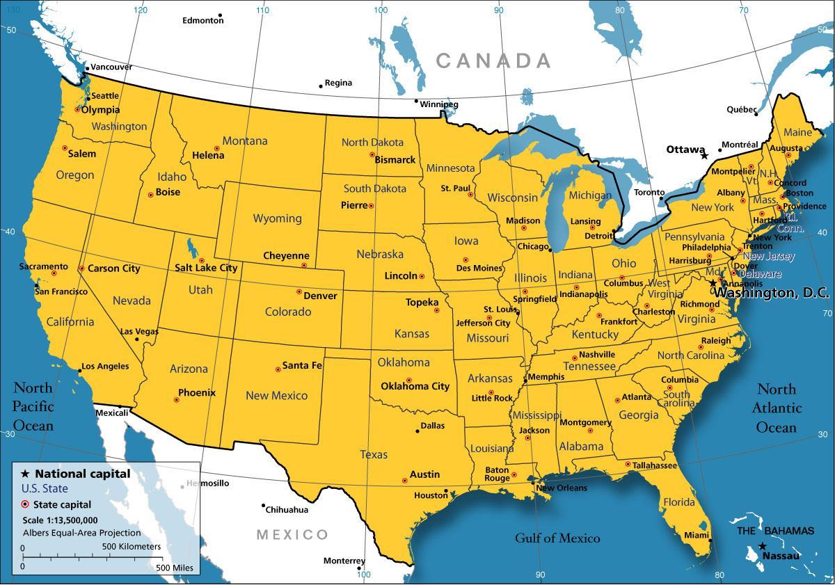 Etats-unis sur une carte