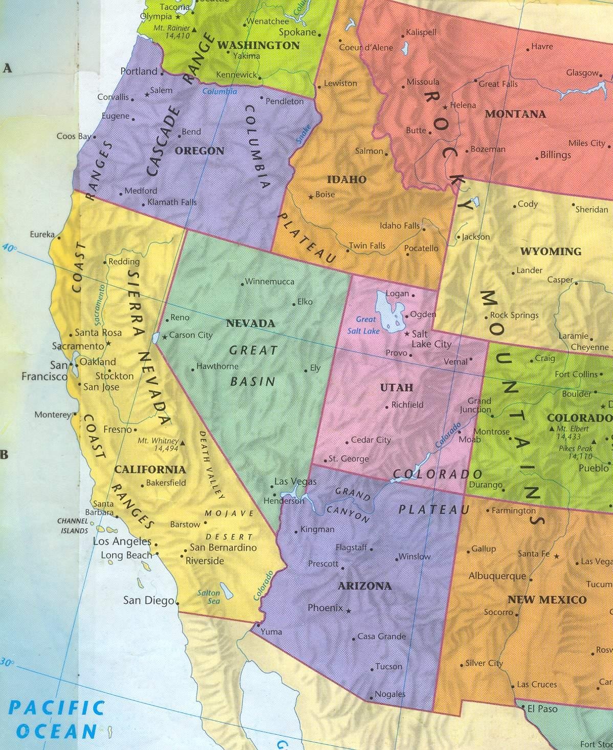 carte routière de l'ouest AMÉRICAIN