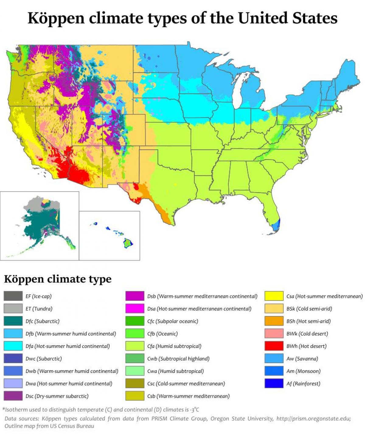 USA carte climatique Climat carte des étatsunis (Amérique du Nord