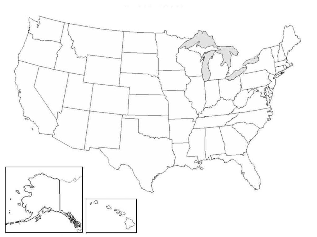 Vide-NOUS la carte - Vierge carte des états-unis (Amérique du Nord -  Amérique)