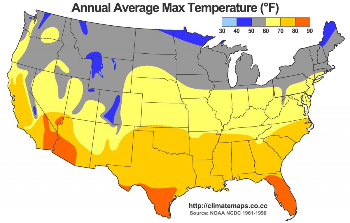 Tats Unis Carte De Temp Rature La Temp Rature De La Carte Des Tats Unis Am Rique Du Nord