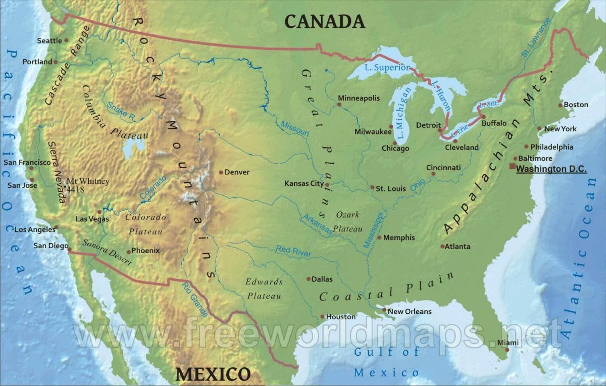 montagnes dans la carte États-unis