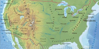 Montagnes dans la carte États-unis