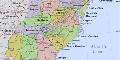 La carte est des états-unis