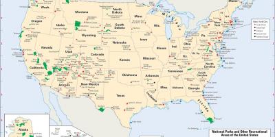 Ouest de la carte des états-unis avec les parcs nationaux