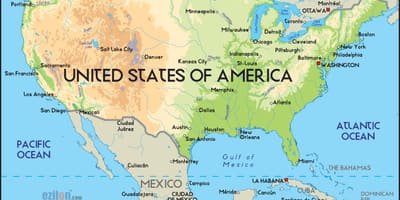 Carte des états-unis avec des océans