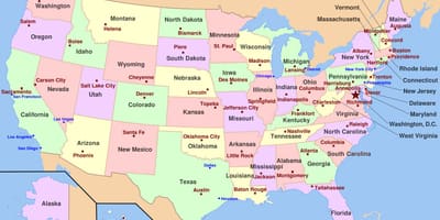 Carte des USA avec les capitales