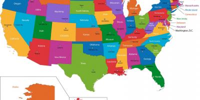 Carte des états-unis avec les États et capitales
