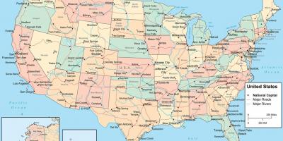 Carte des états-unis avec les États et les villes