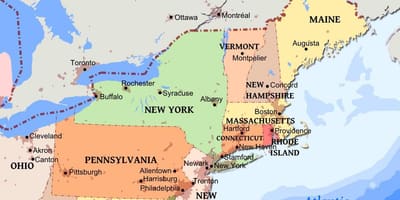 Carte du nord-est des États-unis avec des villes
